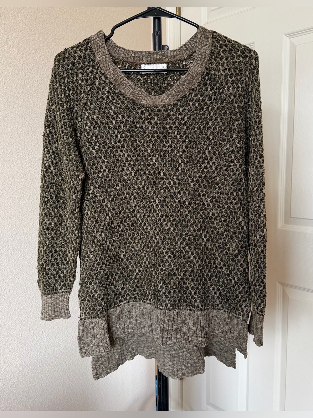 Grace & Lace women’s S/M olive green honeycomb knit sweater bohemian hippie y2k
